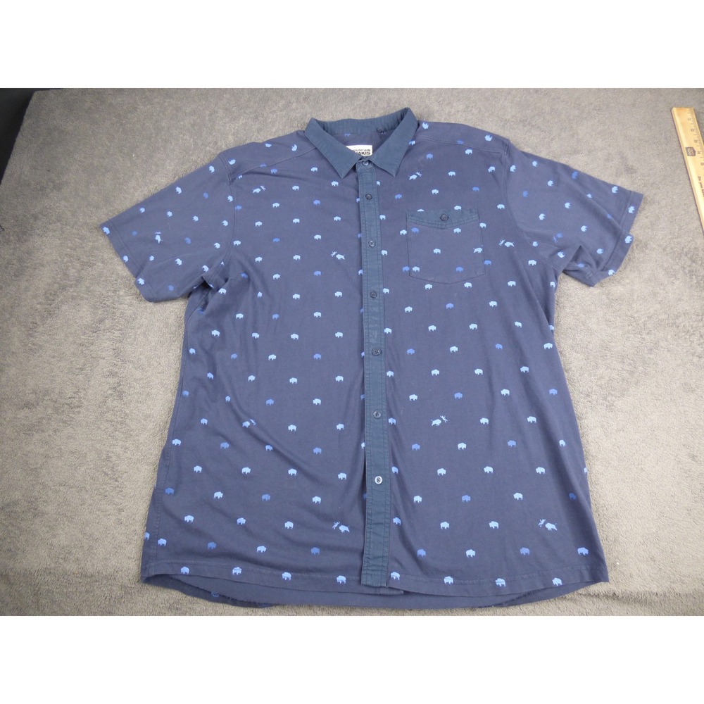 Mountain Khakis Mens XXL Navy Blue Buffalo Bison Print Short Sleeve Button Shirt